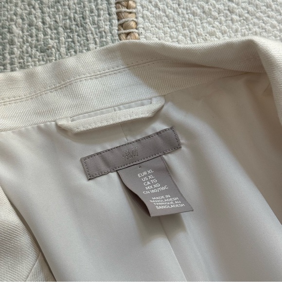 H&M Ivory Linen Blend Oversized Slouchy Neutral Casual Blazer Women’s Size XL - Picture 8 of 9